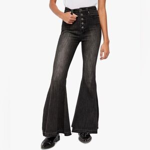 We The Free Distressed Black Button Front Bell Flare Jeans